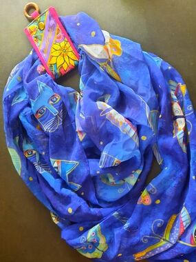 Whimsical Laurel Burch Cats & Butterflies Print Scarf